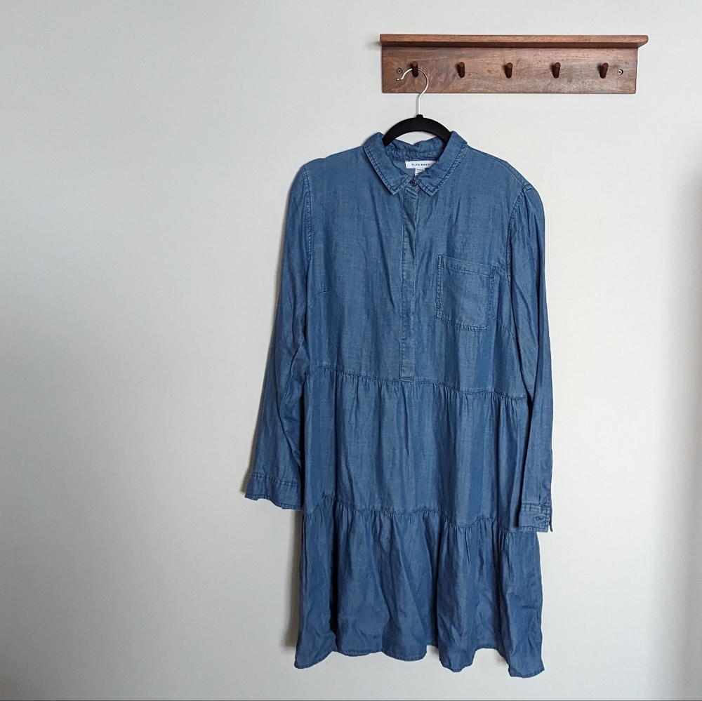 [Pure Navy] Tiered Soft Denim Dress
